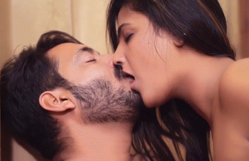 Beautiful booby girl smooching boob press romance