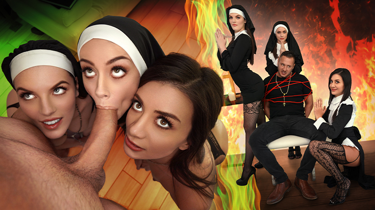 TeamSkeet | BFFS | Natalie Brooks, Selena Love, Fiona Frost | Three Horny Nuns Fuck the Devil Out of Him